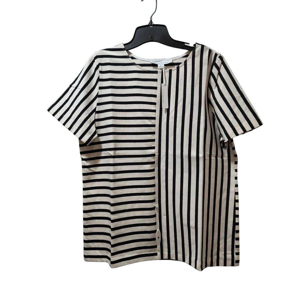 Loyal Hana Ginger Maternity Nursing Top Medium Cream Black Stripes Cotton NWT